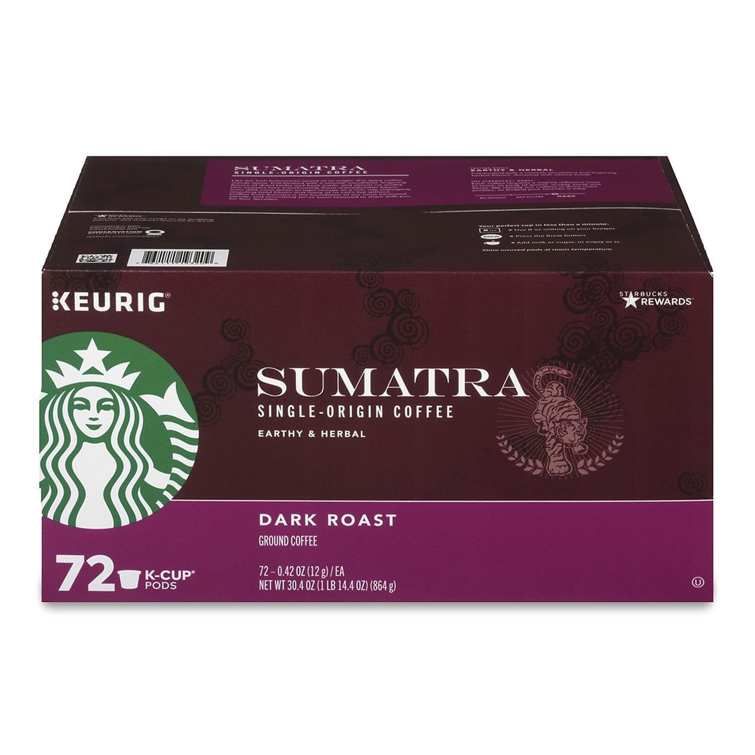 Starbucks Sumatra Dark Roast K Cups, 72 ct