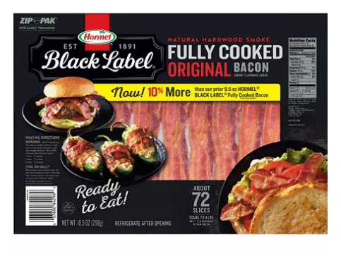 Hormel Black Label Original Bacon, Fully Cooked, 72 ct