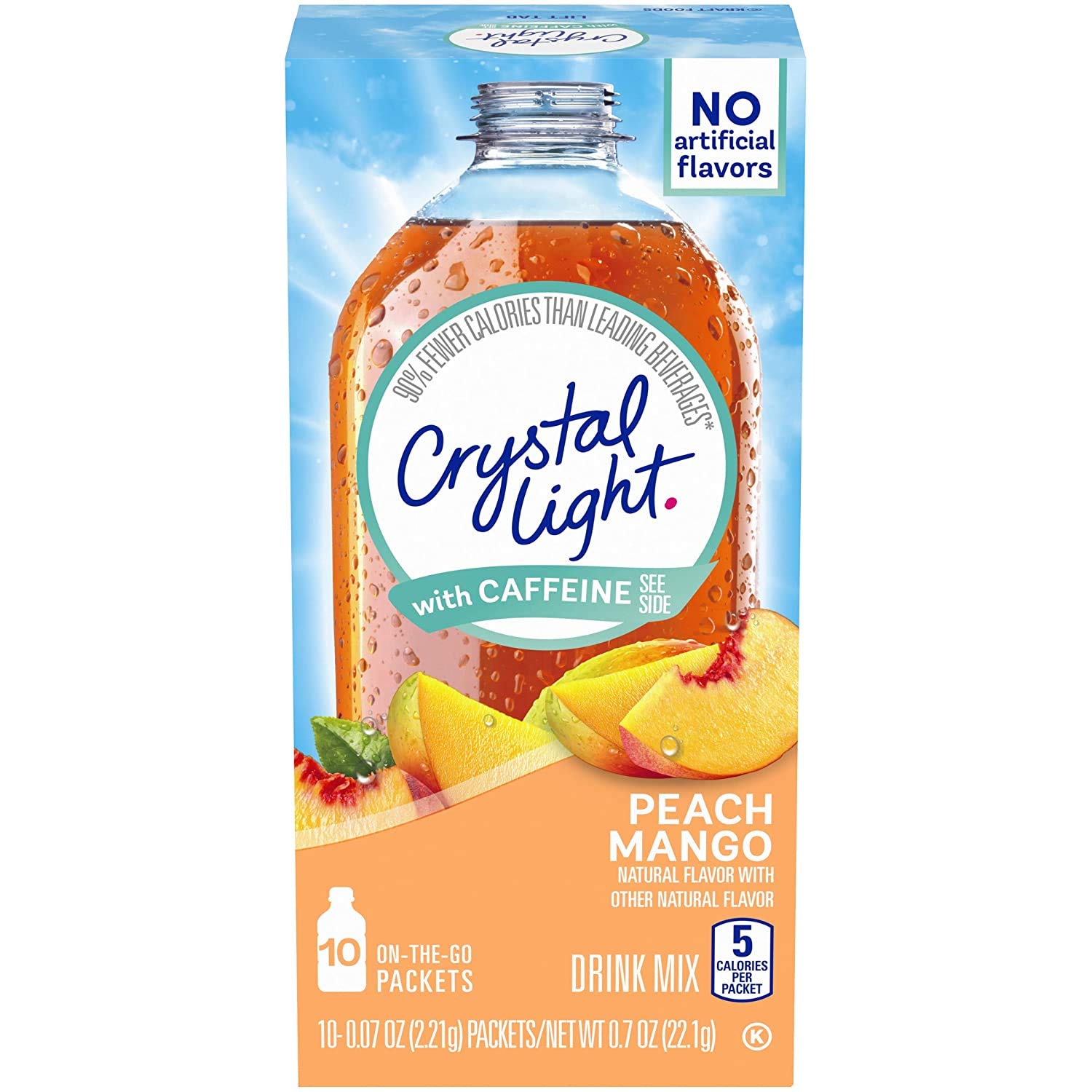 Crystal Light Drink Mix, Peach Mango, with Caffeine, 10 ct