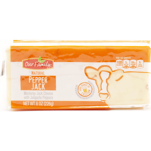 Our Family Pepper Jack Block Cheese, 8 oz