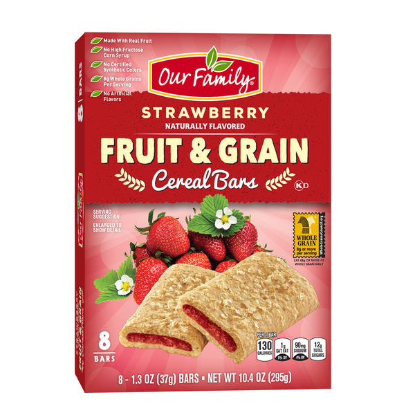 Our Family Fruit & Grain Cereal Bars, Strawberry, 8ct