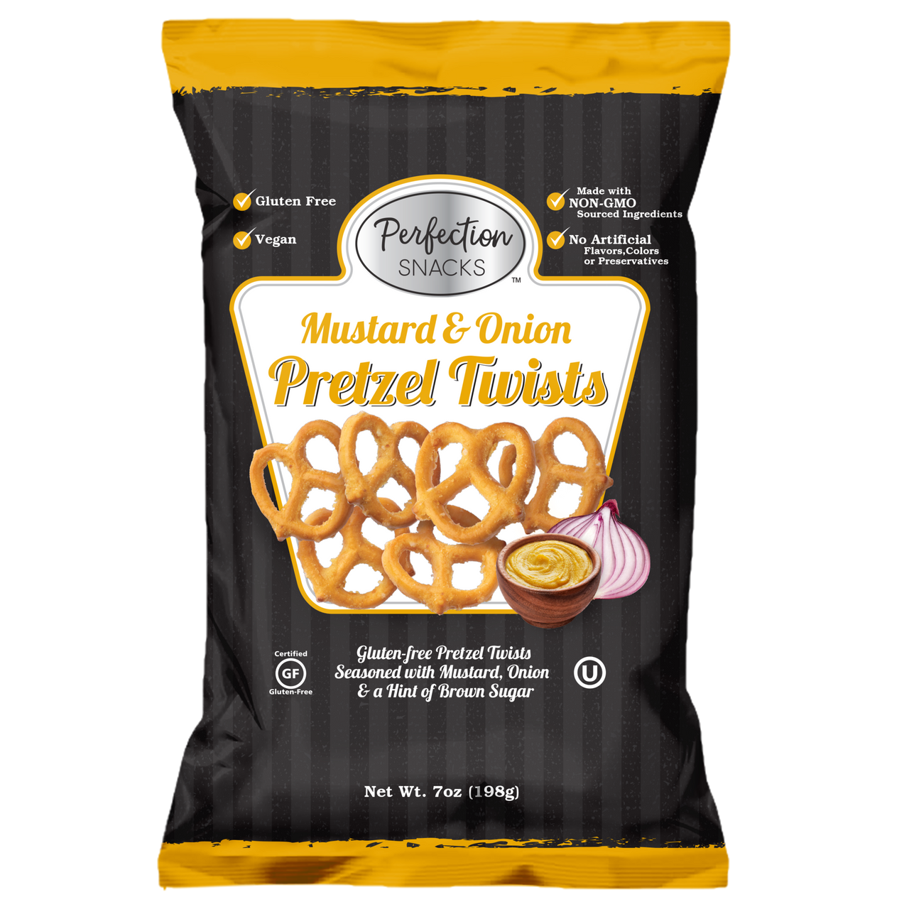 Perfection Snacks Mustard & Onion Gluten Free Pretzel Twists, 7 oz