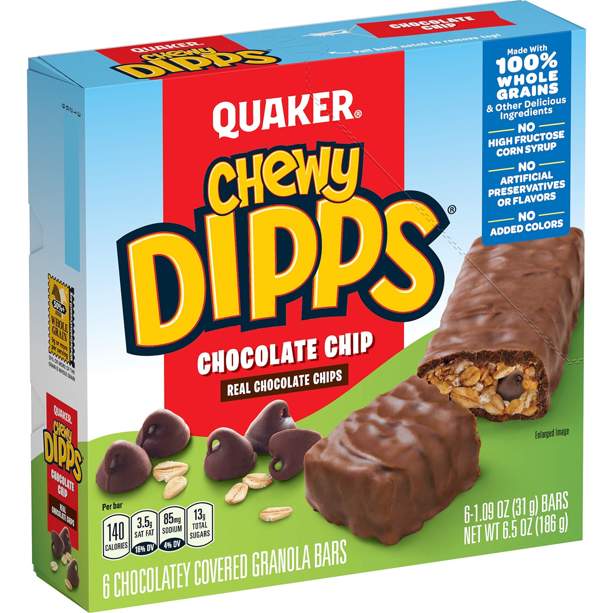 Quaker Chewy Dipps Granola Bars, Chocolate Chip, 6 ct