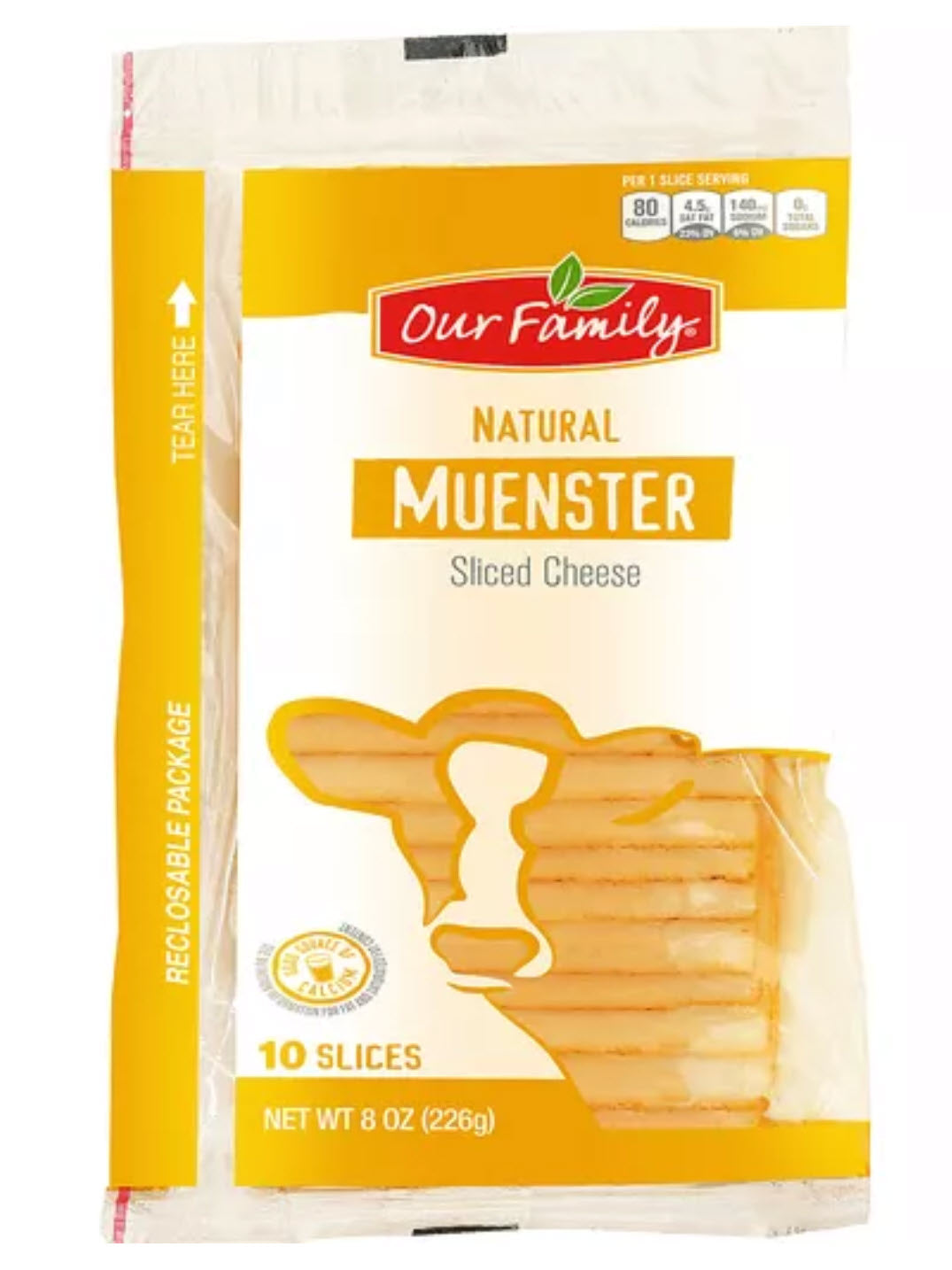 Our Family Muenster Cheese Slices, 12, 8 oz