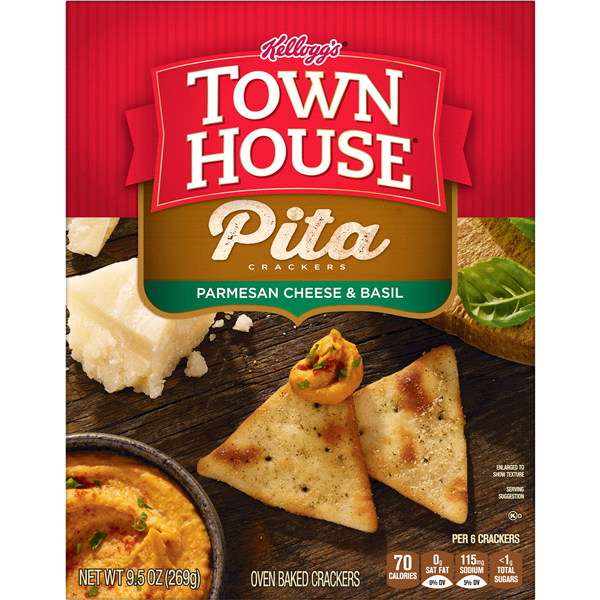 Town House Pita Crackers, Parmesan Cheese & Basil, 9.5 oz