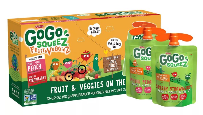 GoGo Squeez Fruit & Veggies Pouches, Strawberry & Peach, 3.2 oz, 12 ct